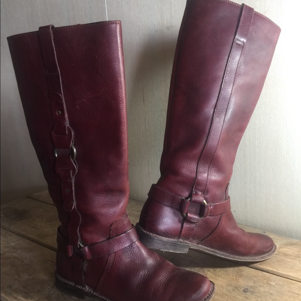 Frye 6.5 rich brown leather harness boots